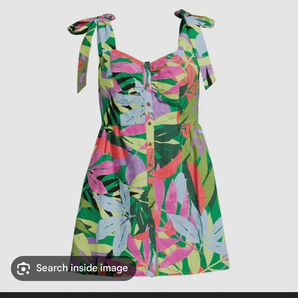 Terra & Sky Women's Tropical Print Dress - Green, Pink, Blue NWT 14W - Picture 2 of 3